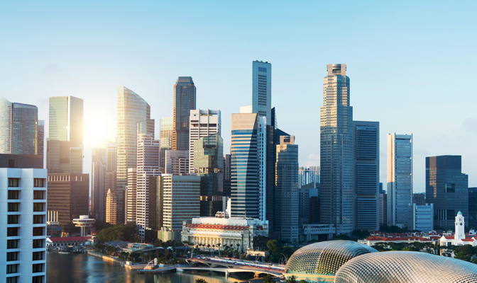 View Of Singapore Business District In A Sunny Day